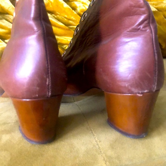 SOLD - VINTAGE 1960’s 1970’s PENALJO BLOCK HEEL ANKLE GRANNY BOOTS - BOHO BROWN - Picture 4 of 8